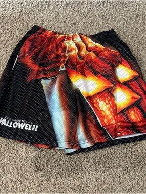 Chalk Line Halloween Pumpkin Graphic Athletic Shorts John Carpenter